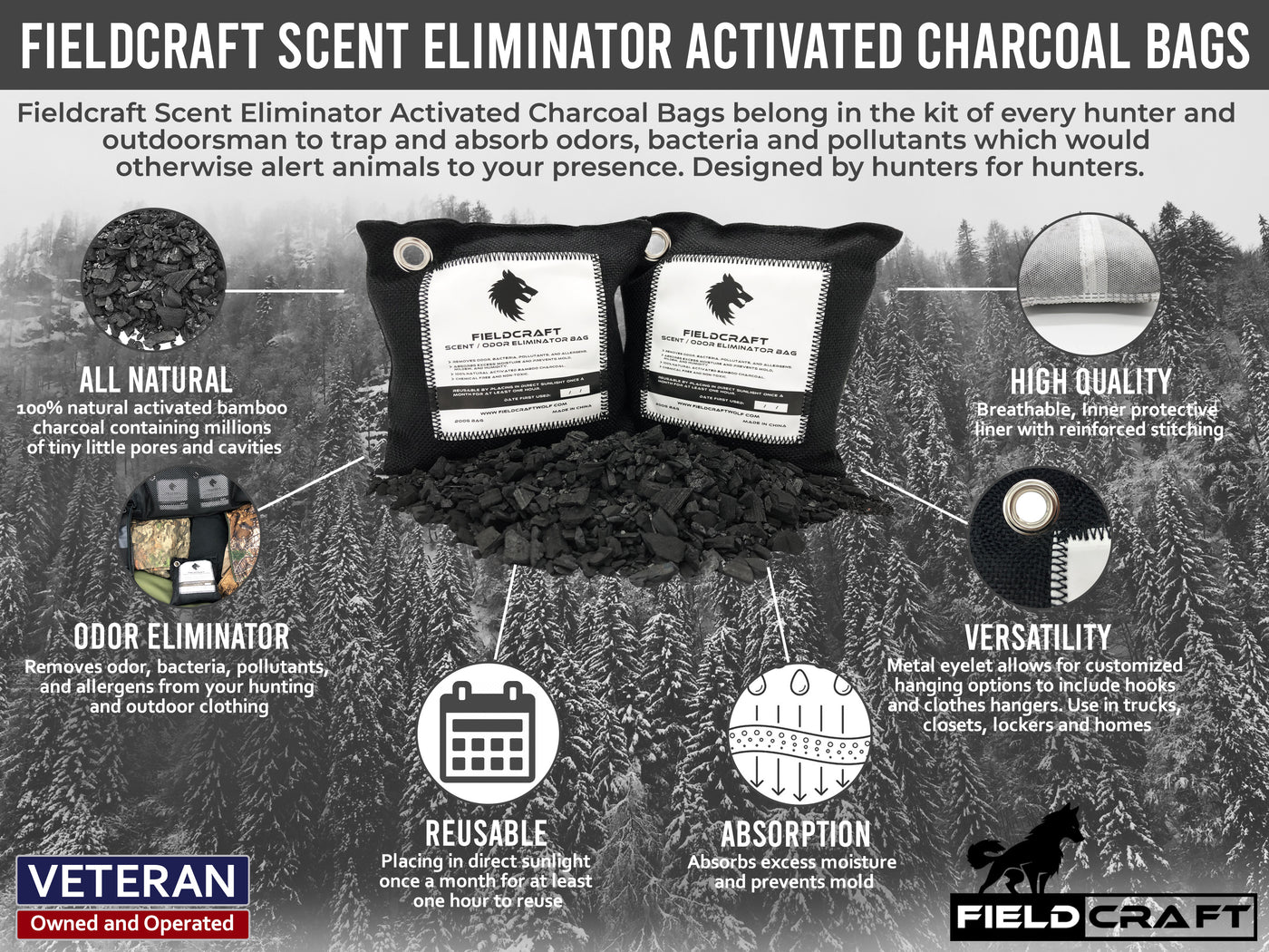 Scent Eliminator Activated Charcoal Bags for Hunting
